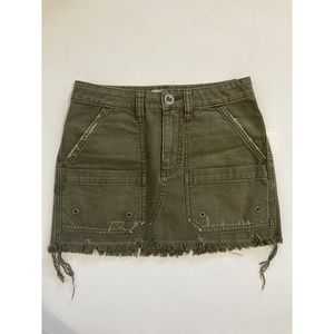 Free People Army Green Denim Mini Skirt Distressed Size 24
